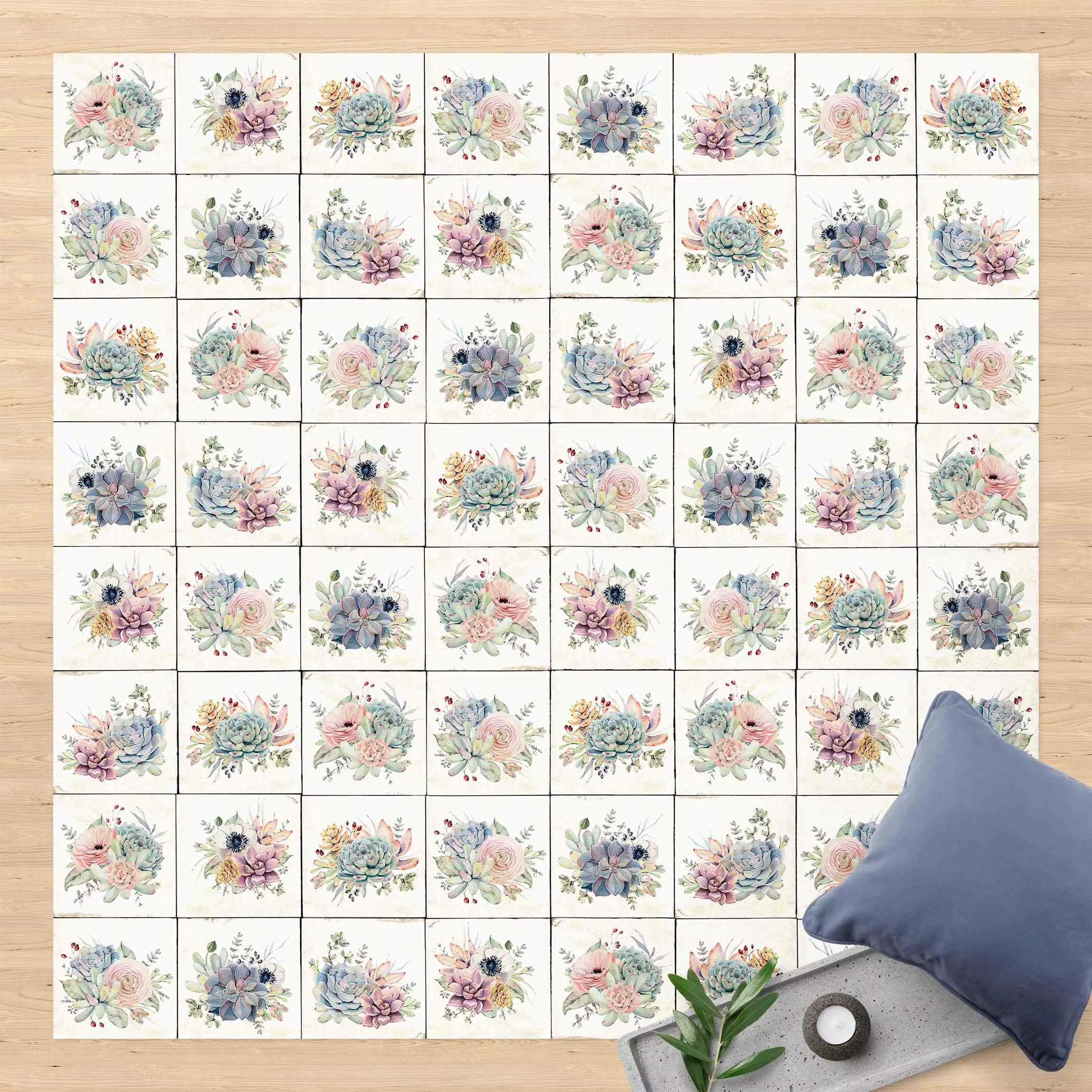 Vinyl-Teppich Aquarell Blumen Landhaus günstig online kaufen