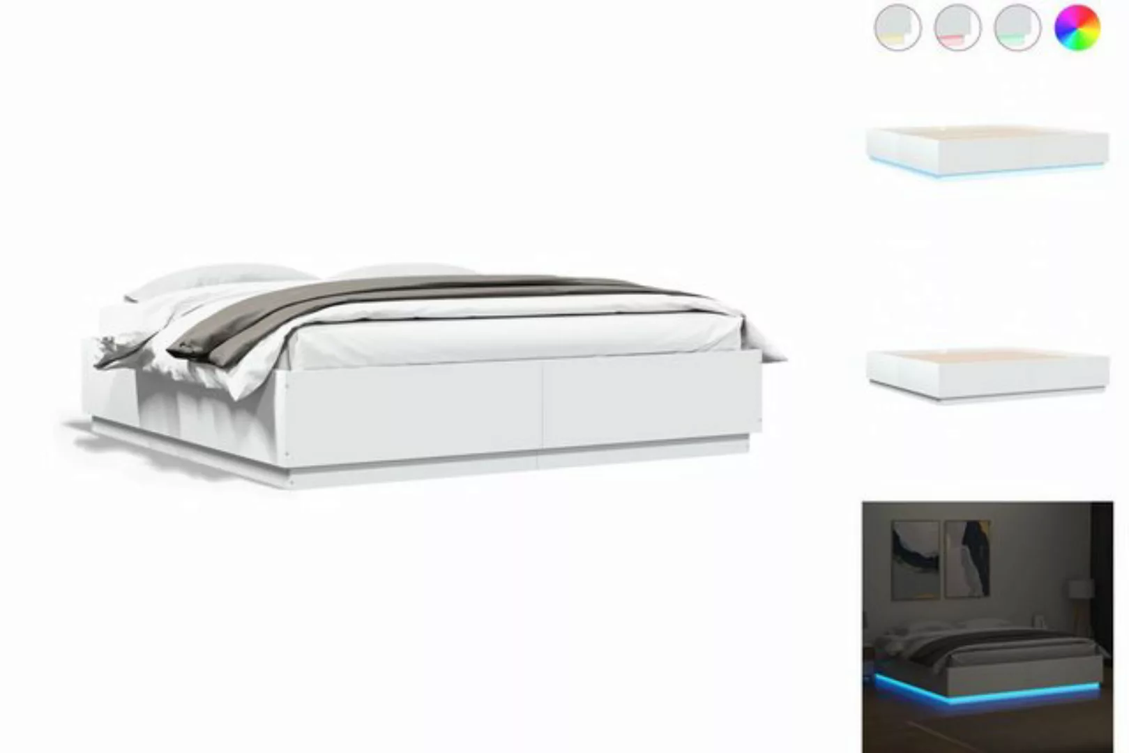 vidaXL Bettgestell Bettgestell mit LED Weiß 180x200 cm Spanplatte Bett Bett günstig online kaufen