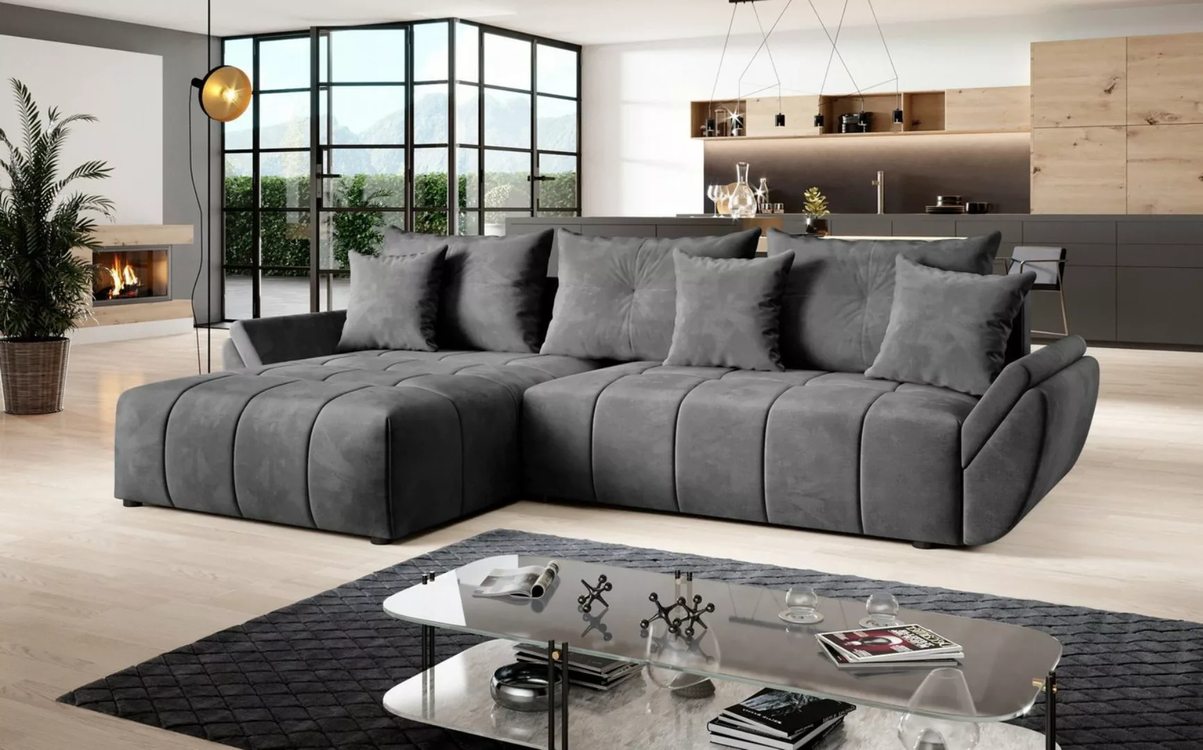 Furnix Ecksofa Amarra Sofa mit Schlaffunktion Bettkasten Kissen Couch L-For günstig online kaufen