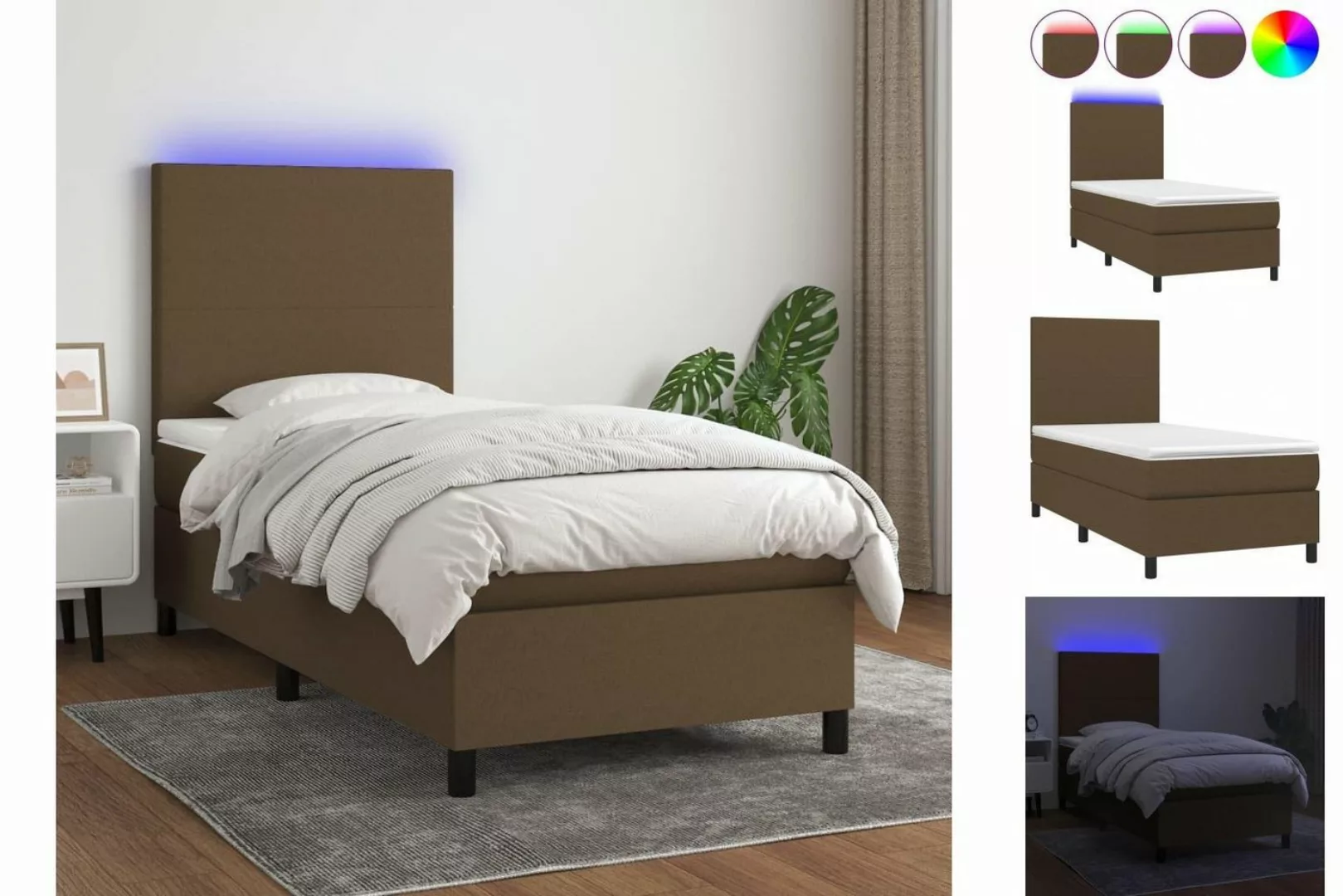 vidaXL Bettgestell Boxspringbett mit Matratze LED Dunkelbraun 90x200 cm Sto günstig online kaufen