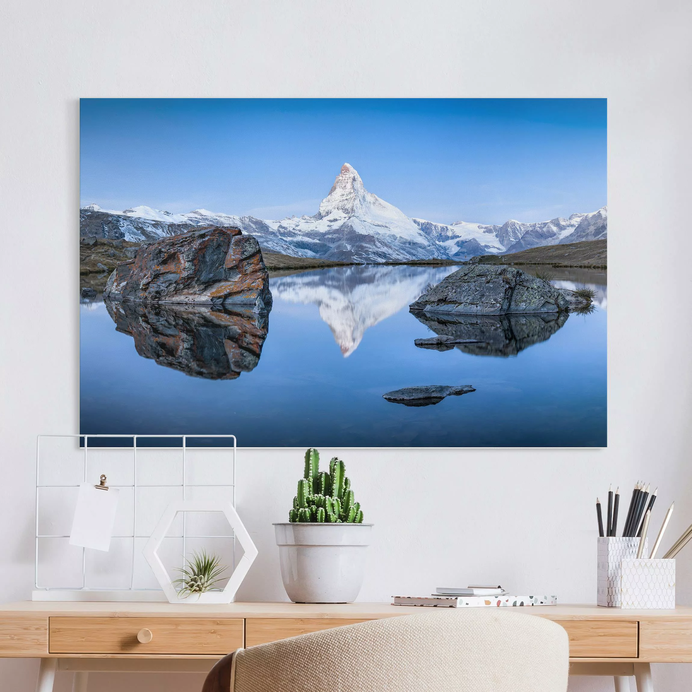 Leinwandbild Stellisee vor dem Matterhorn günstig online kaufen