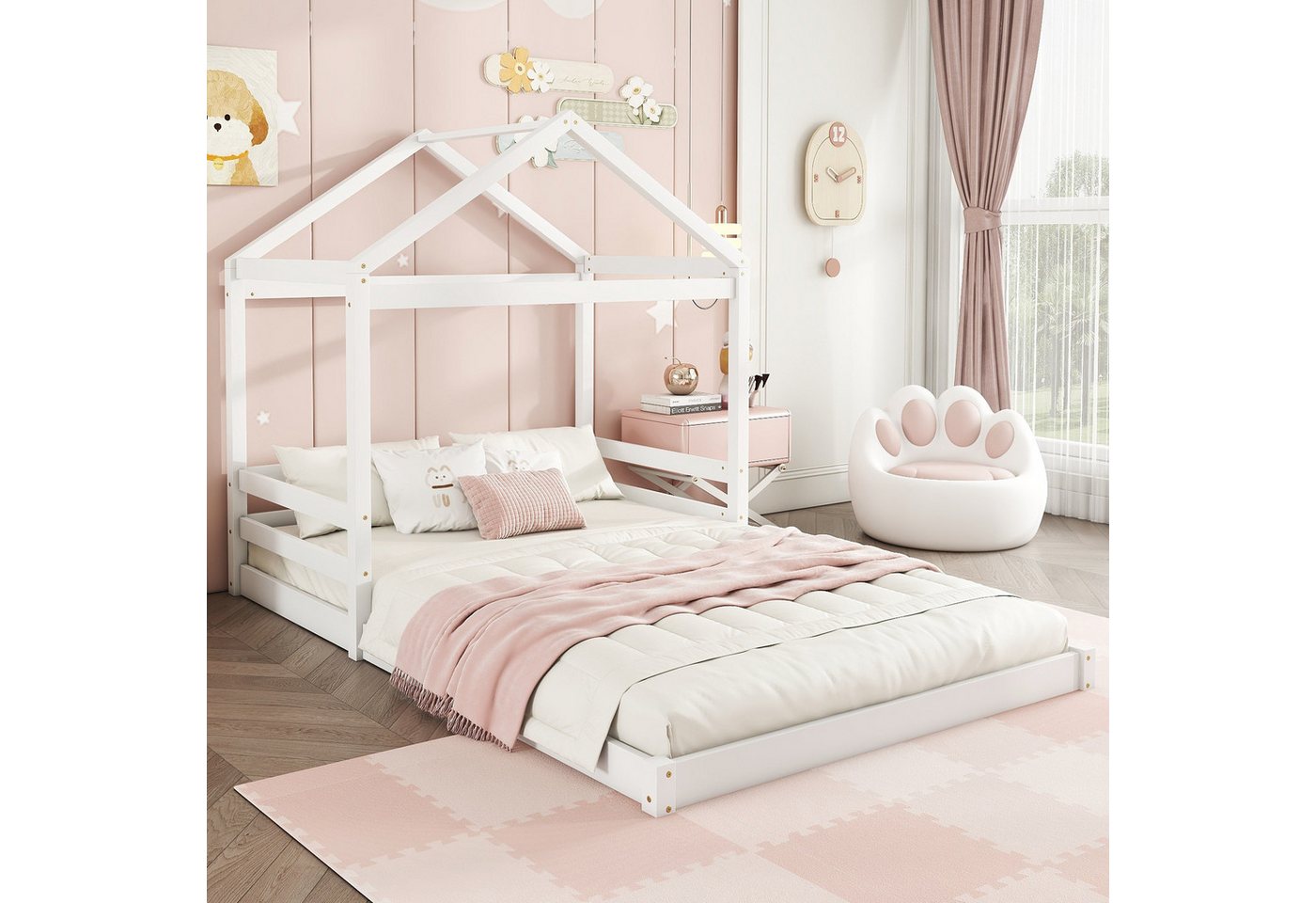 Flieks Kinderbett, Massivholzbett Hausbett Doppelbett 140x200cm mit Lattenr günstig online kaufen