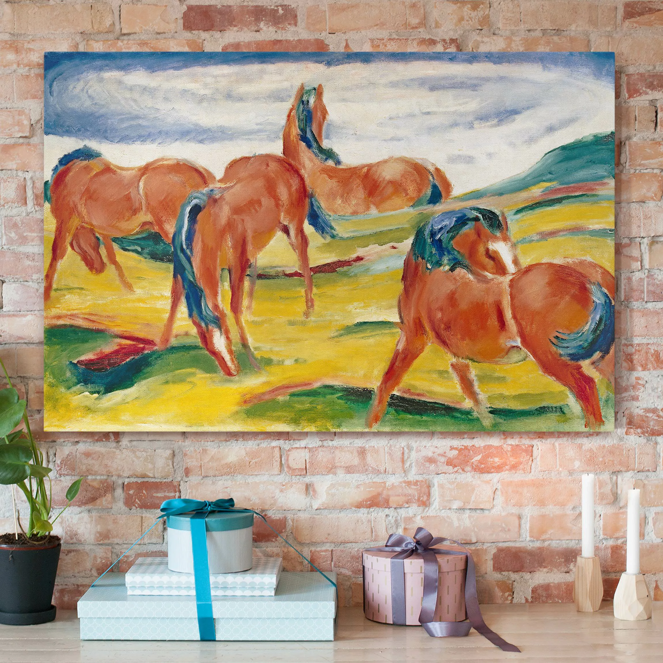 Leinwandbild Kunstdruck - Querformat Franz Marc - Weidende Pferde günstig online kaufen