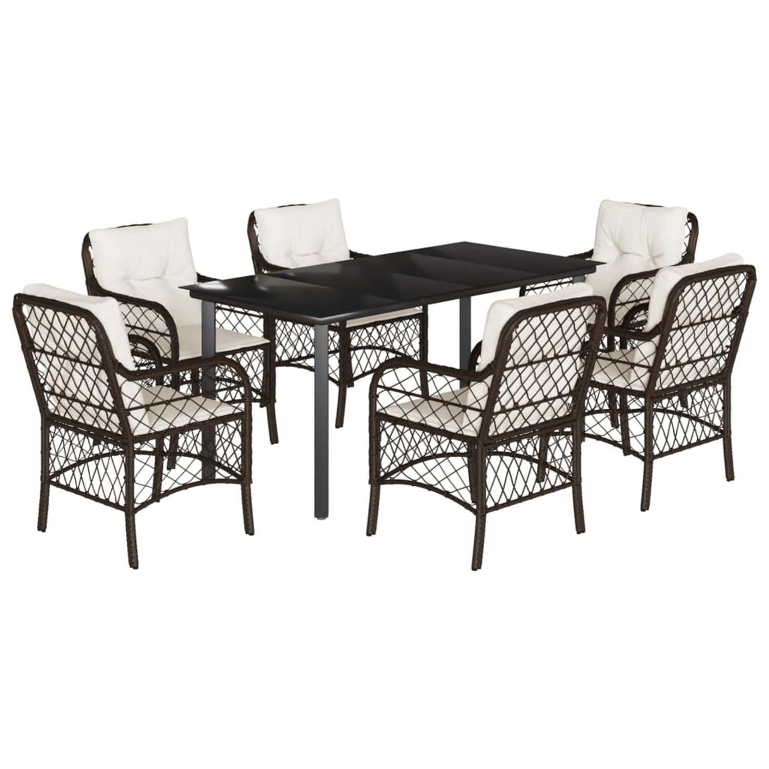 vidaXL 7-Tlg Garten-Essgruppe mit Kissen Braun Poly Rattan 3212121 günstig online kaufen