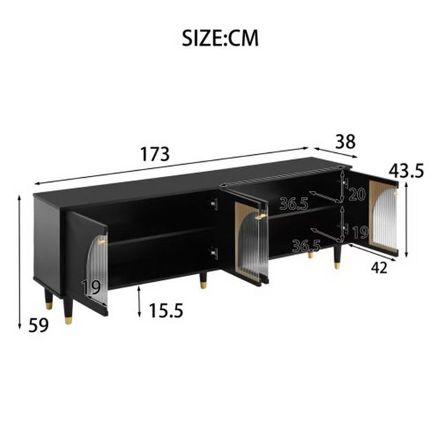 XDeer TV-Schrank TV-Schrank, TV-Ständer mit gewölbten geriffelten Glastüren günstig online kaufen