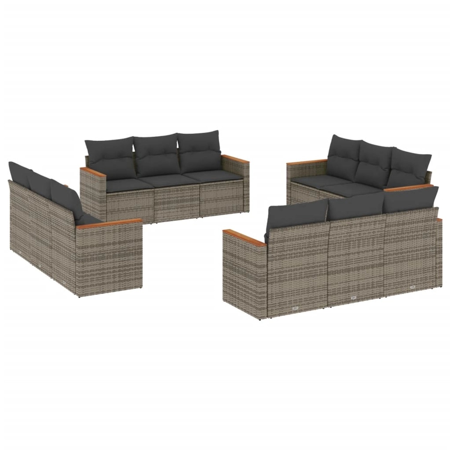 vidaXL 12-Tlg Garten-Sofagarnitur mit Kissen Grau Poly Rattan 3258238 günstig online kaufen