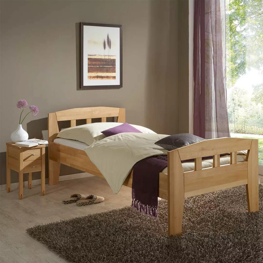 Massivholz Bett Senioren in Buchefarben 80 cm Kopfteil (zweiteilig) günstig online kaufen