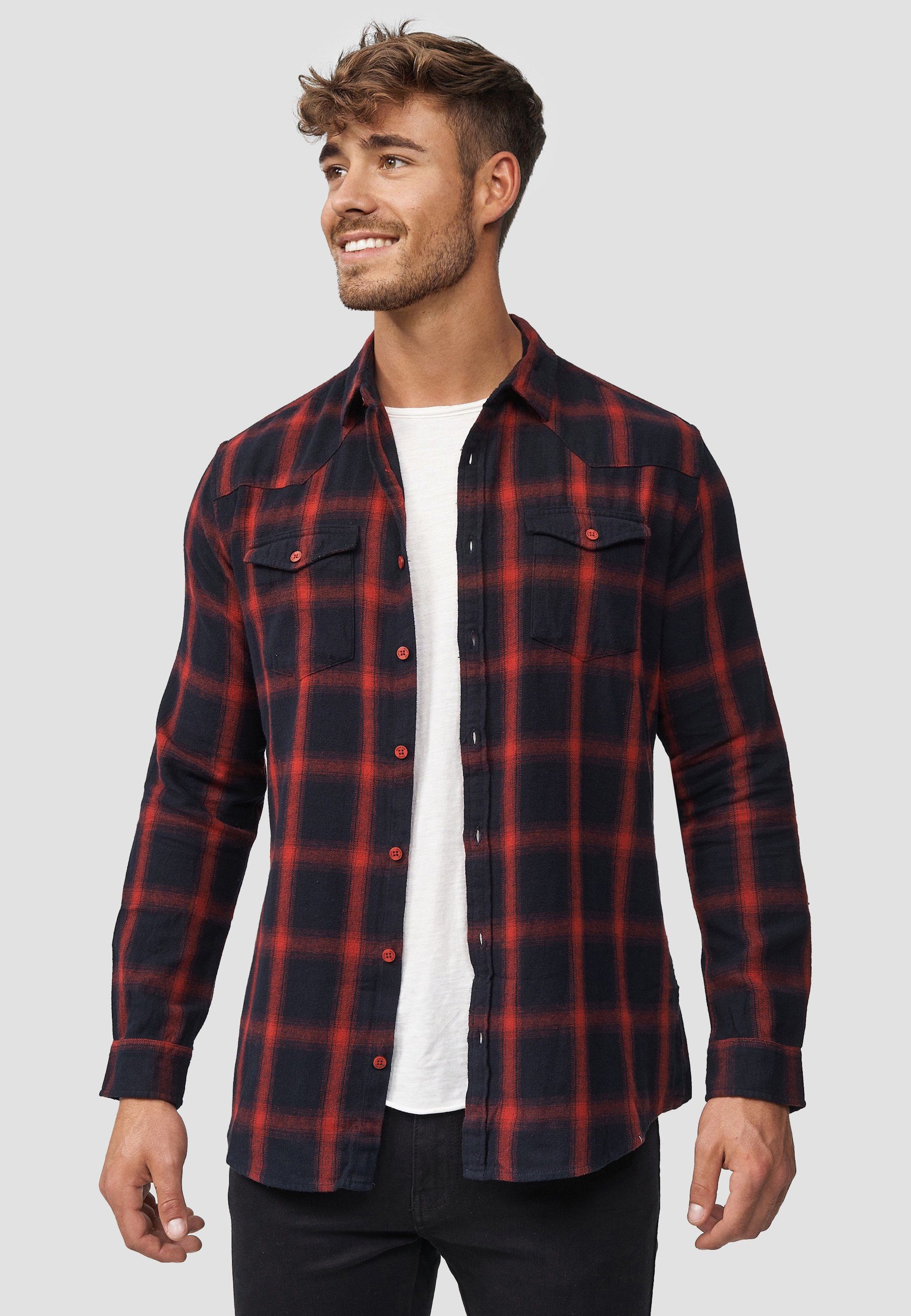 Indicode Langarmhemd Altin Flanellhemd im Karo-Design günstig online kaufen