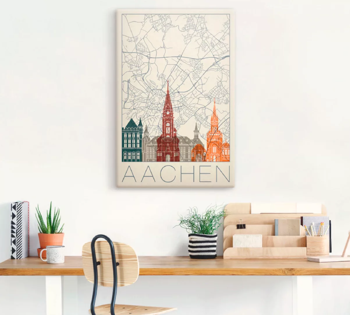 Artland Leinwandbild "Retro Karte Aachen", Deutschland, (1 St.), auf Keilra günstig online kaufen