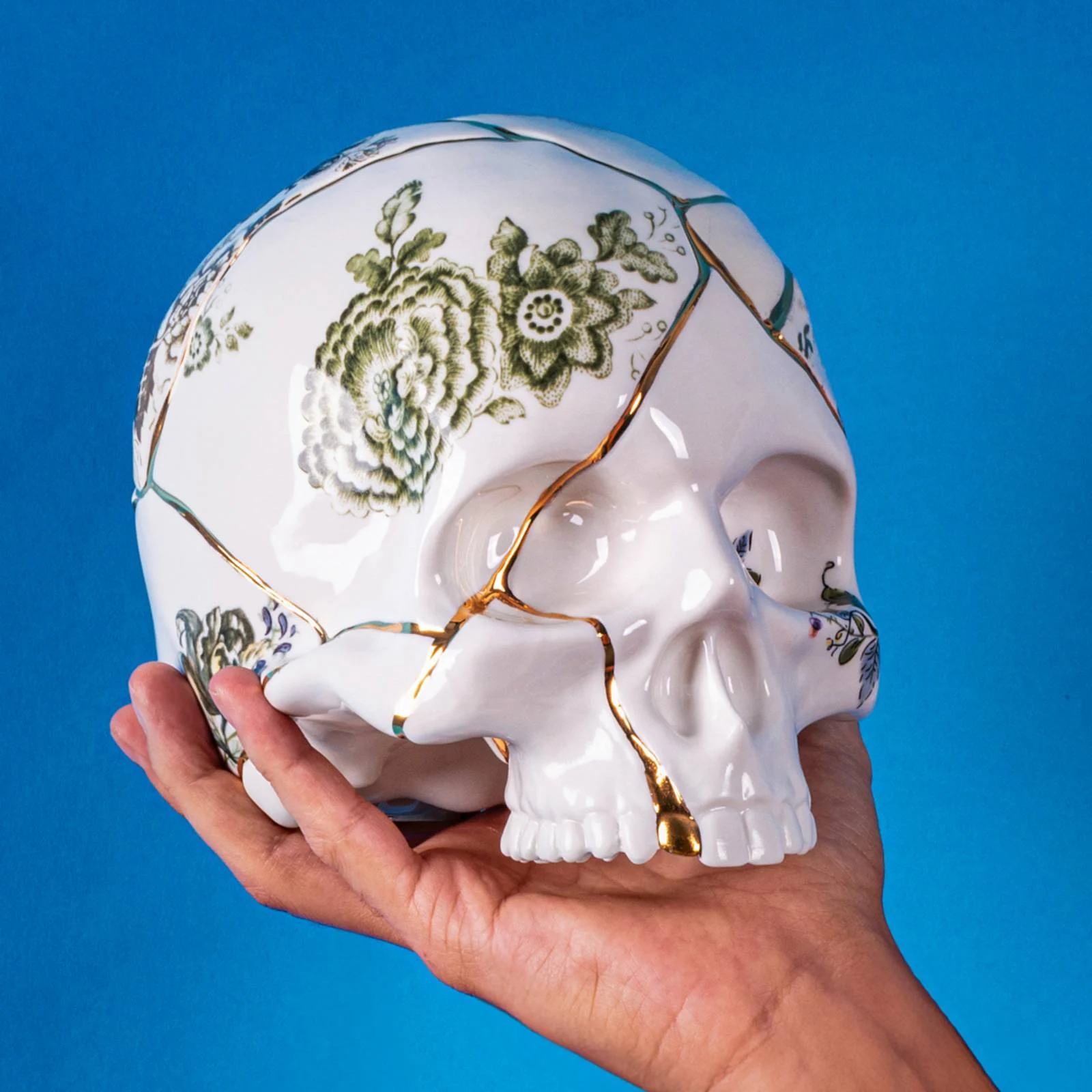 SELETTI Skulptur Kintsugi Skull, weiß, Porzellan, Gold günstig online kaufen