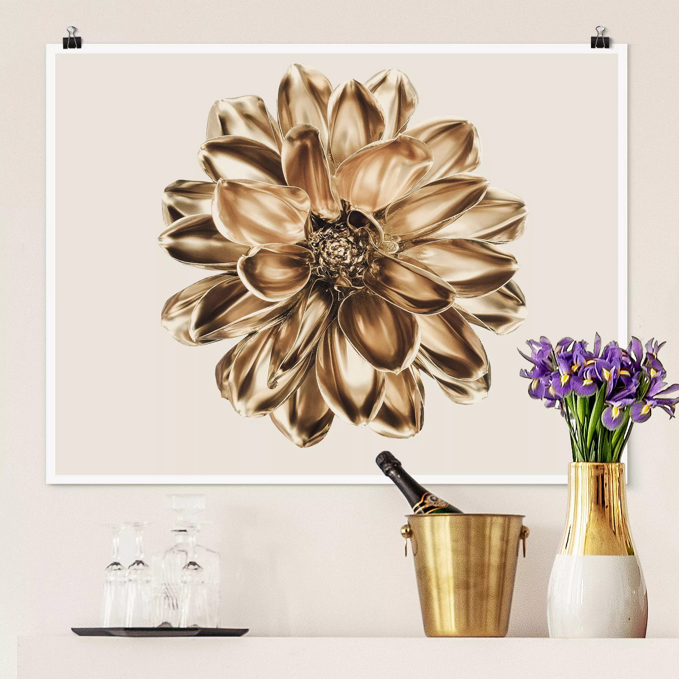 Poster Fotografie Dahlie Blume Gold Metallic günstig online kaufen