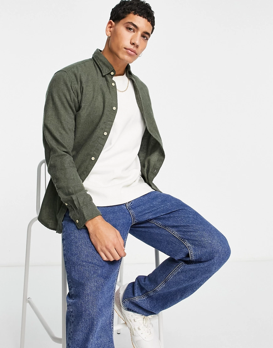 Jack & Jones – Originals – Kariertes Hemd aus gebürstetem Material in Grün günstig online kaufen