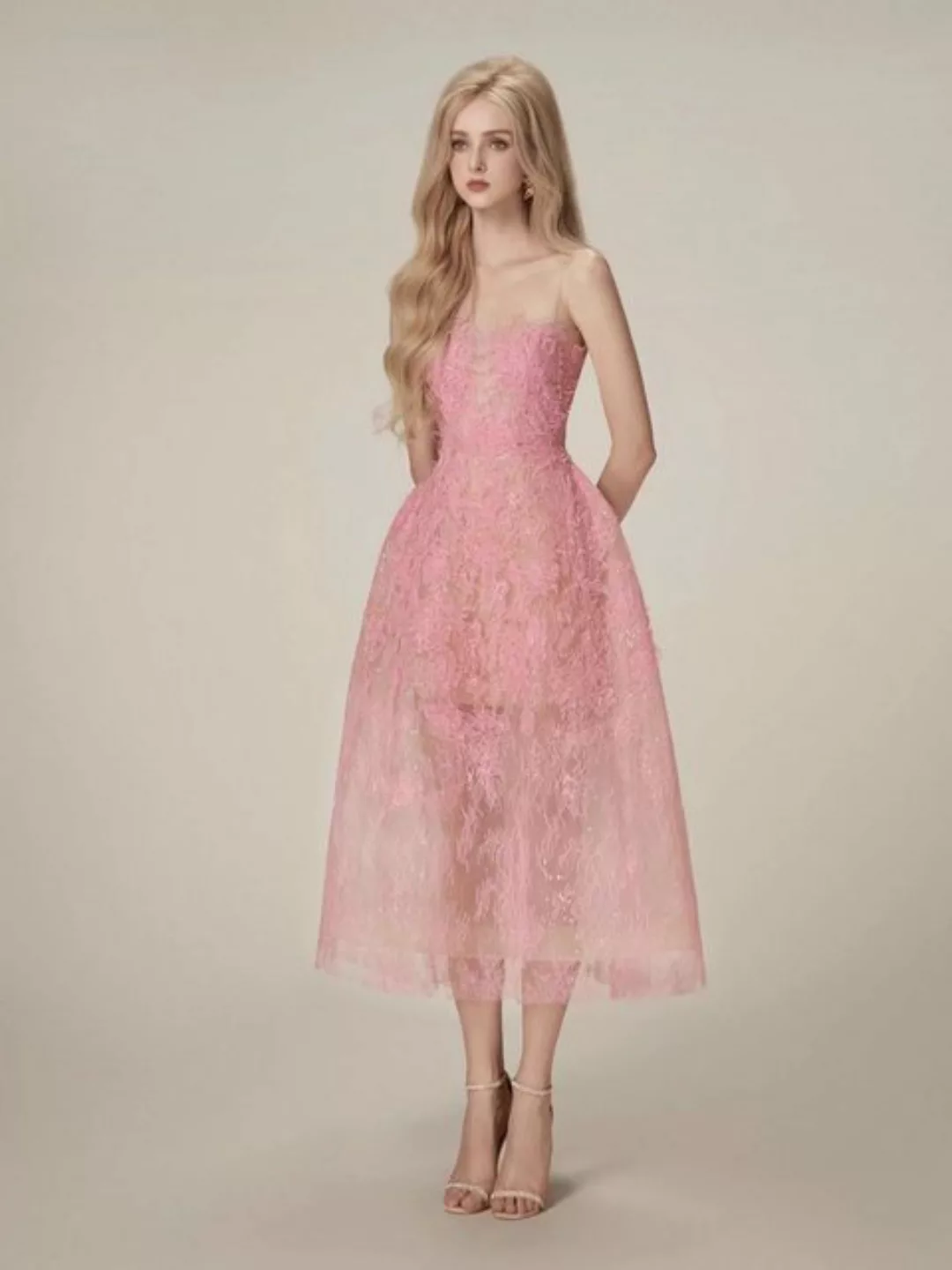 jalleria Dirndl Sommerkleid florales Spitzen-Mesh-Kleid günstig online kaufen