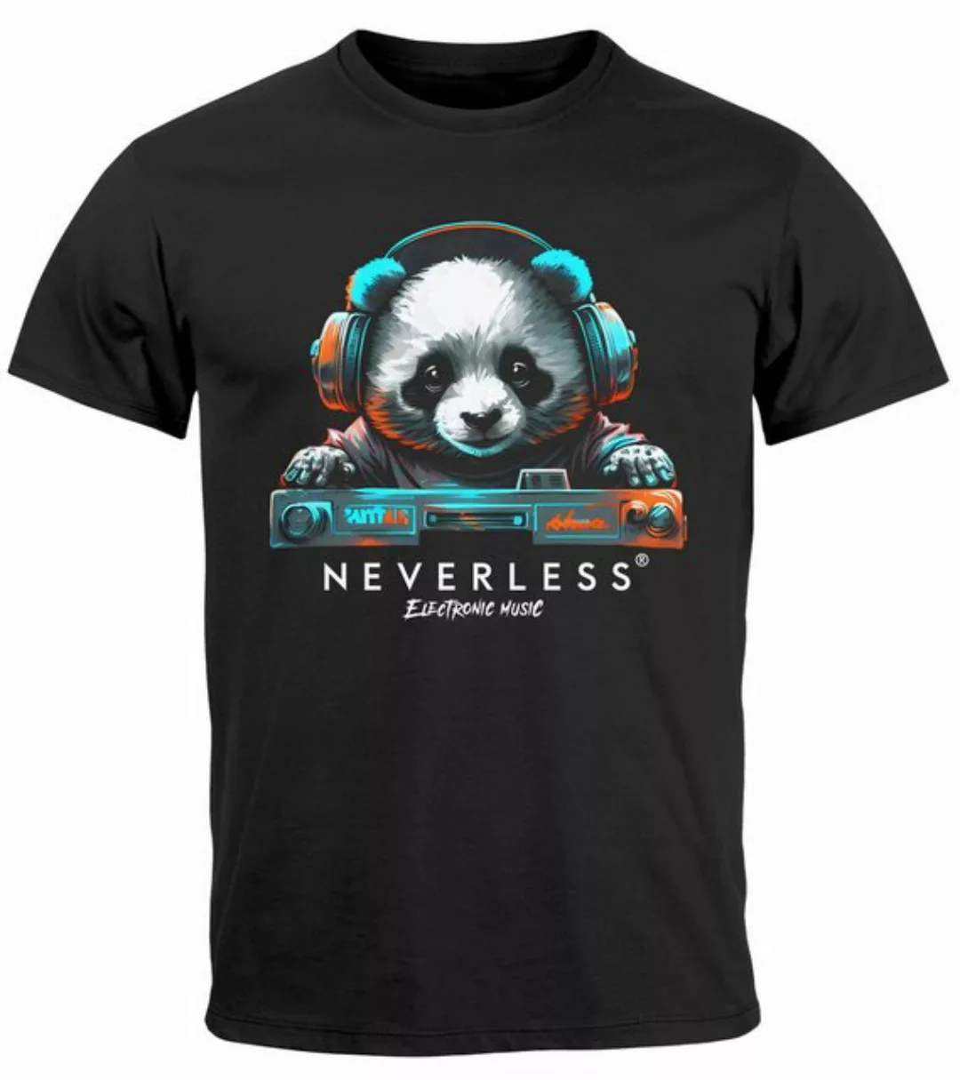 Neverless Print-Shirt Herren T-Shirt Panda Bär Aufdruck Tiermotiv Musik Tec günstig online kaufen