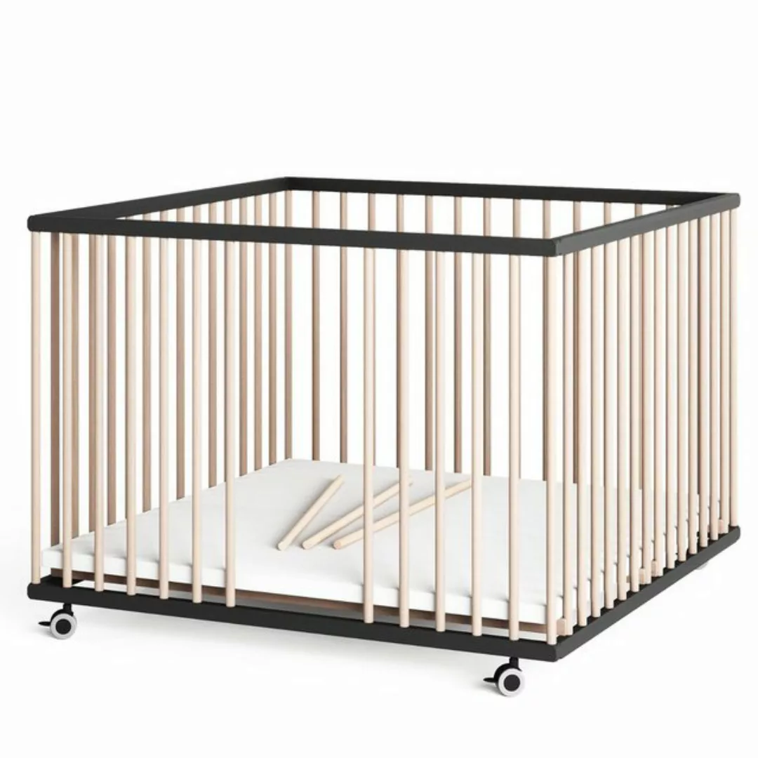 Sämann Babybett Laufgitter 100x100 cm Matratze Schlupfsprossen schwarz/natu günstig online kaufen