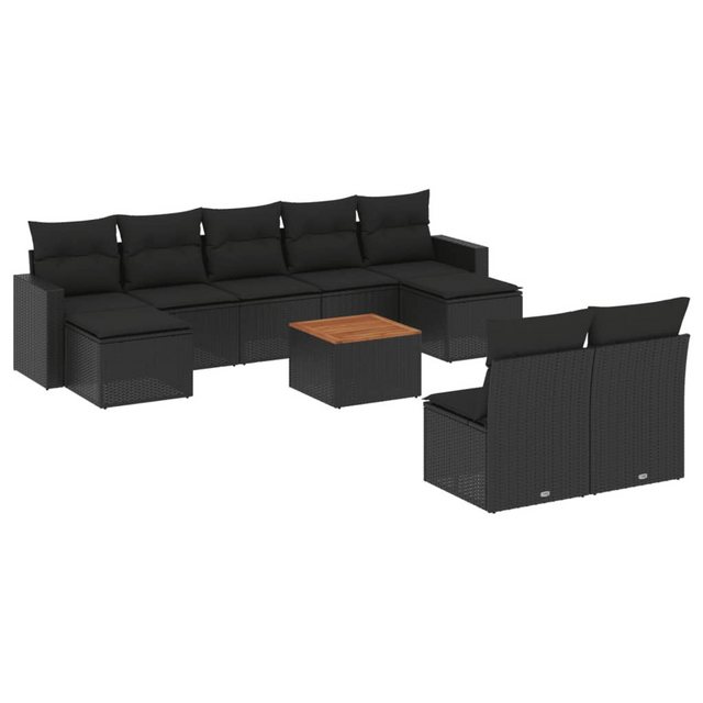 vidaXL Sofaelement 10-tlg. Garten-Sofagarnitur mit Kissen Schwarz Poly Ratt günstig online kaufen