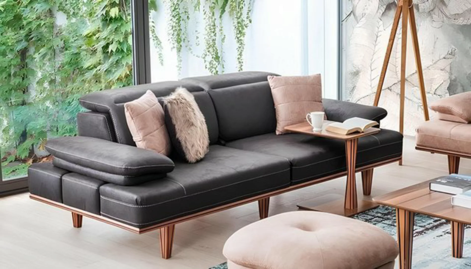 Xlmoebel 3-Sitzer Luxuriöse Wohnzimmercouch mit drei Sitzplätzen und Holzfü günstig online kaufen