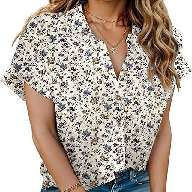 Candyse Blusentop Damen Casual Kurzarm Shirt Sommer V-Ausschnitt Shirt Unif günstig online kaufen