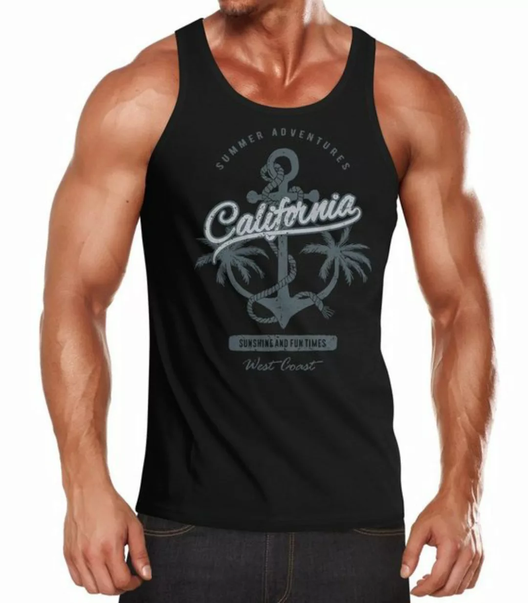 Tanktop Herren Tank-Top Anker Palmen Anchor Palms Muskelshirt Muscle Shirt günstig online kaufen