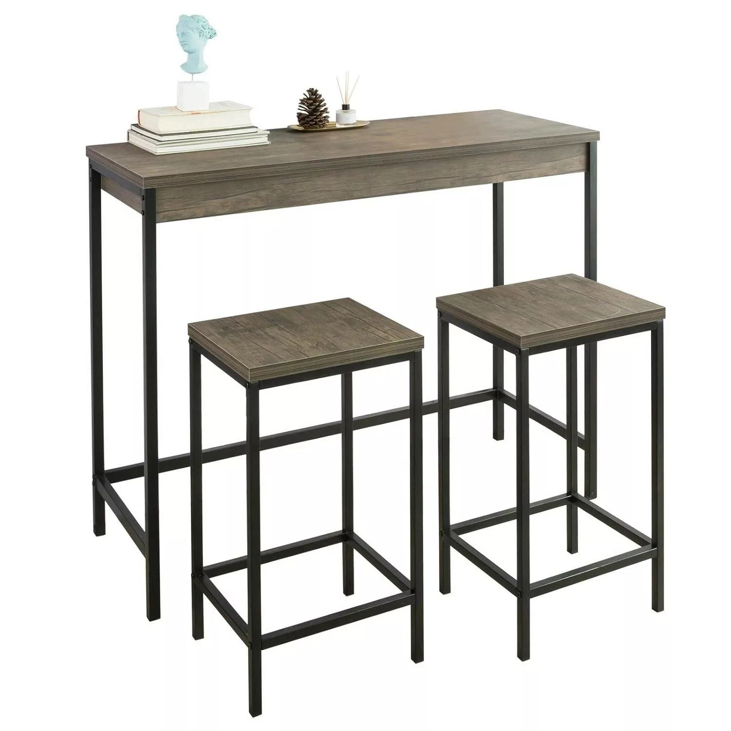 SoBuy 3-teilig Bartisch mit 2 Barhockern Esszimmer MDF Metall Natur OGT30-N günstig online kaufen