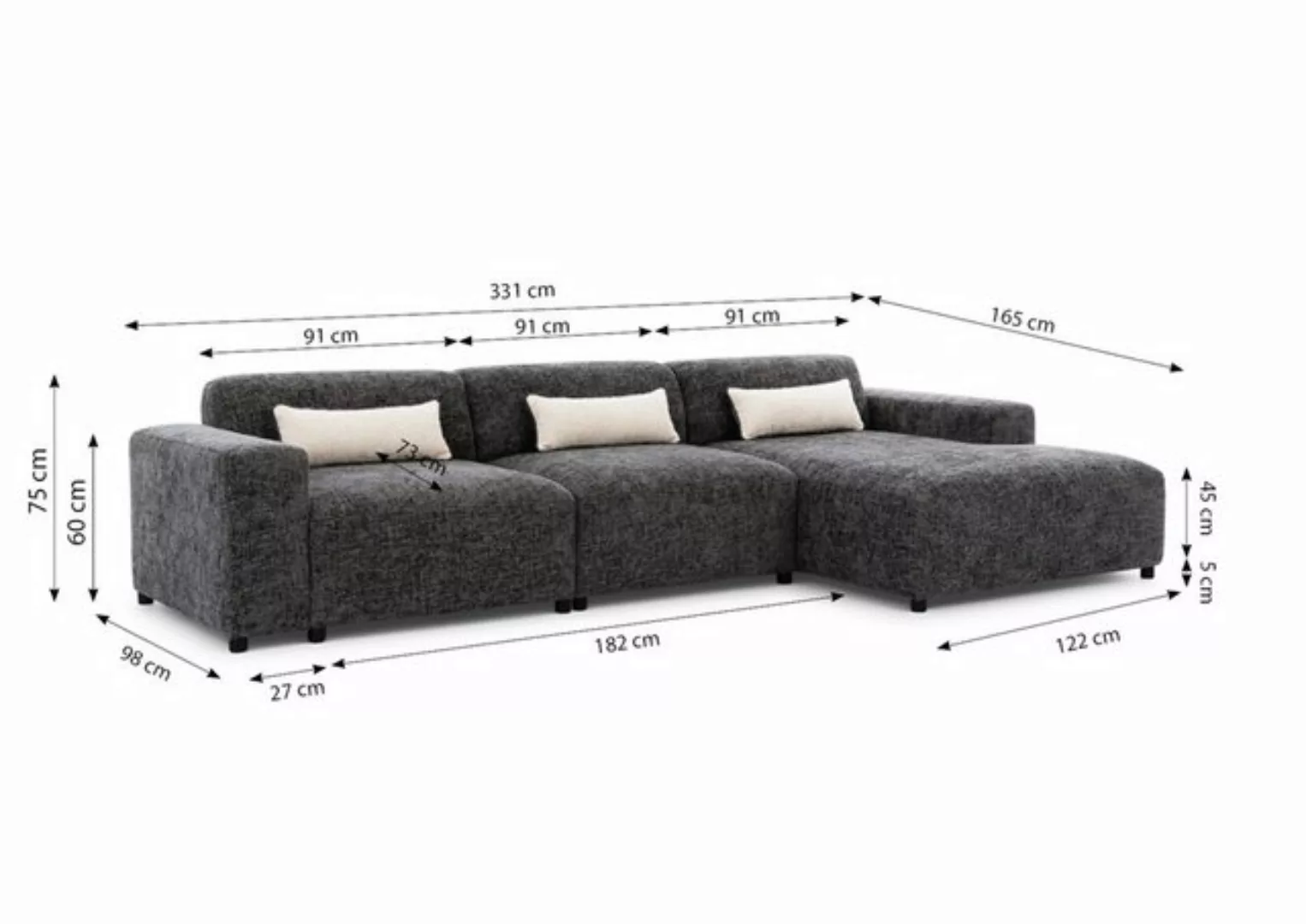 Furnix Ecksofa ROLIA MAX Sofa in L-Form Polstercouch mit Ottomane, Beine au günstig online kaufen