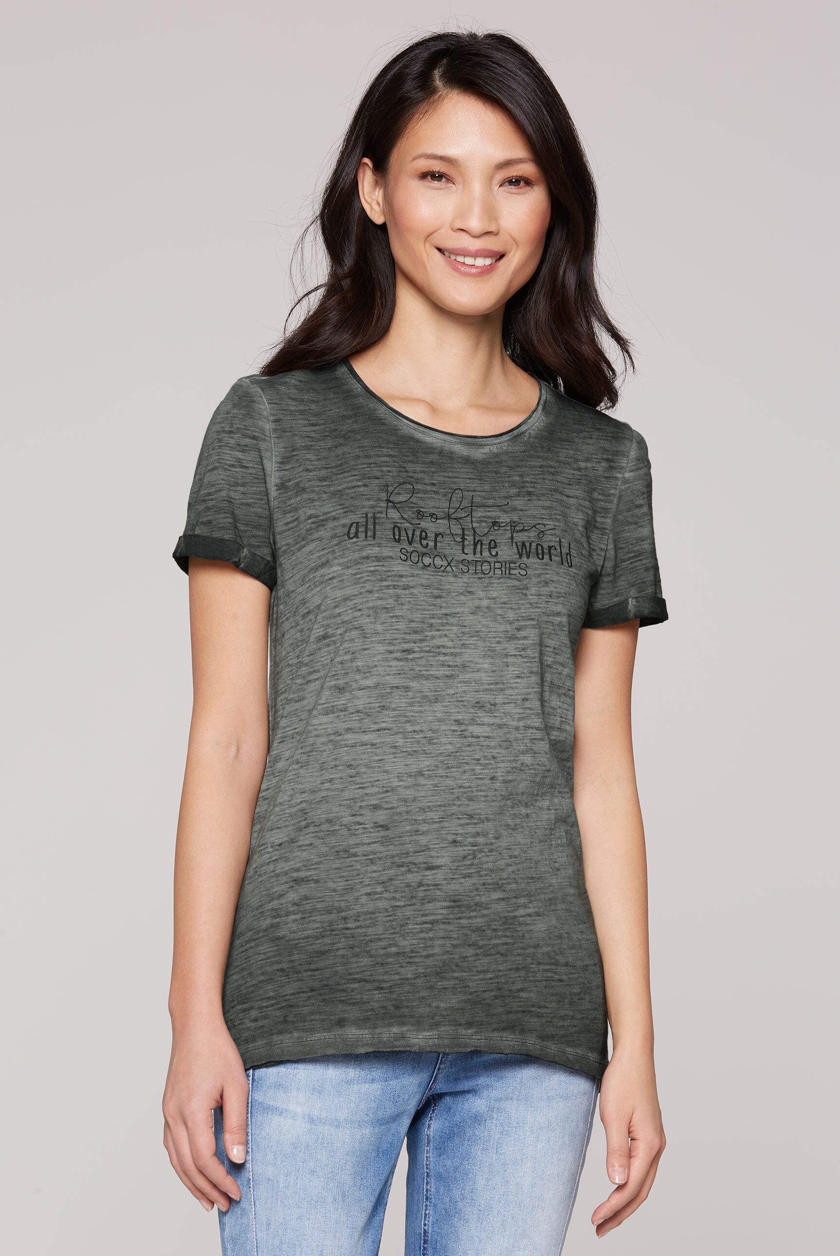 SOCCX Rundhalsshirt, mit offenen Kanten günstig online kaufen