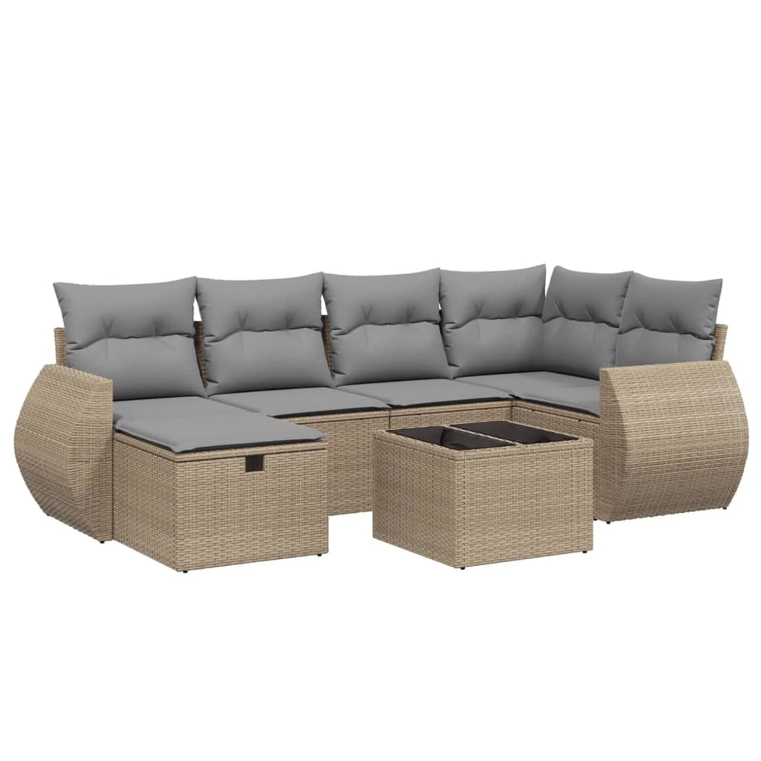 vidaXL 7-Tlg Garten-Sofagarnitur mit Kissen Beige Poly Rattan 3264115 günstig online kaufen