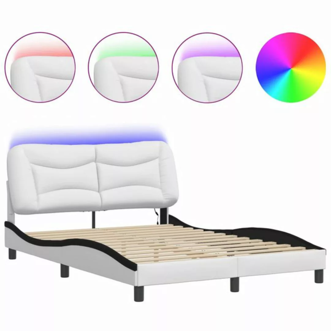 vidaXL Bett Bettgestell mit LED Weiß und Schwarz 140x200 cm Kunstleder günstig online kaufen