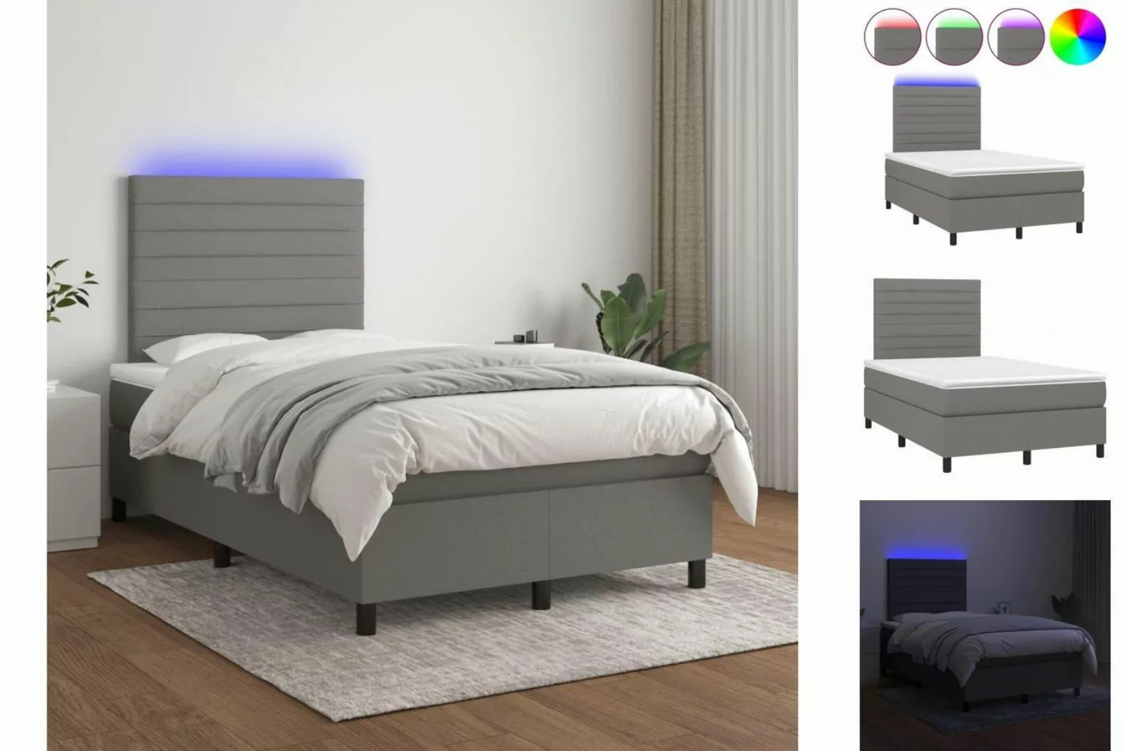 vidaXL Boxspringbett Bett Boxspringbett mit Matratze & LED Stoff (120 x 200 günstig online kaufen