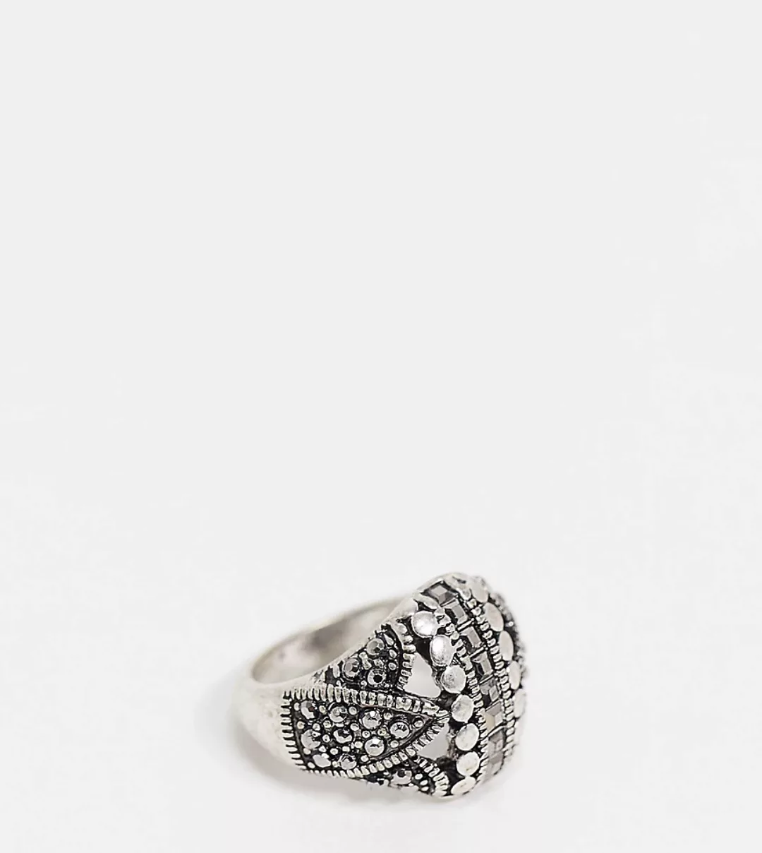 Reclaimed Vintage Inspired – Breiter Ring im Grunge-Stil in Antiksilber mit günstig online kaufen