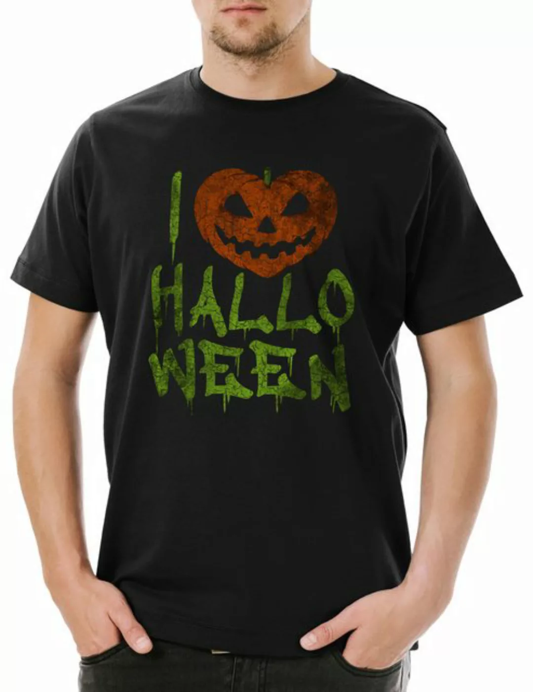 Urban Backwoods Print-Shirt I Love Halloween Herren T-Shirt Kürbis Gesicht günstig online kaufen