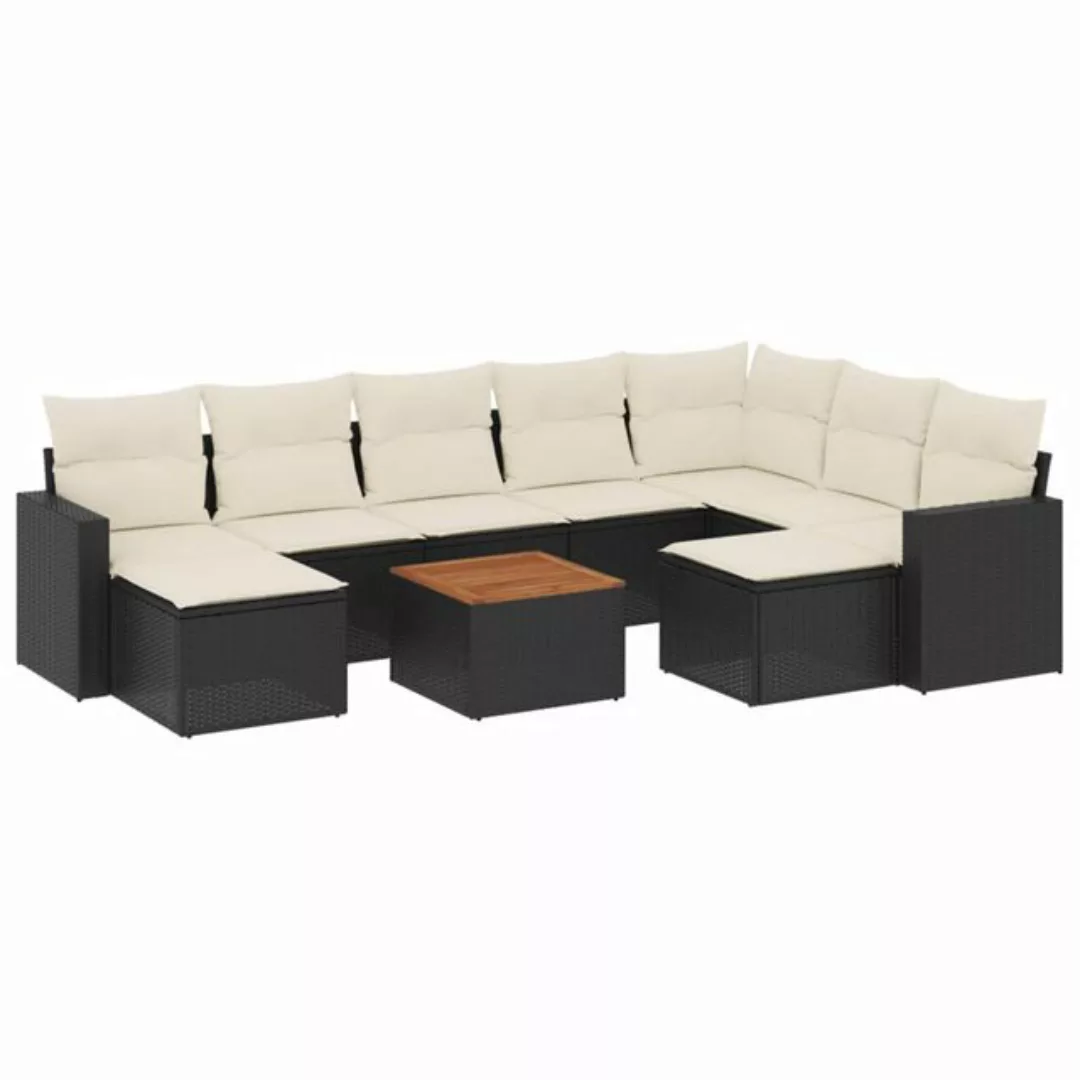 vidaXL Sofaelement 10-tlg. Garten-Sofagarnitur mit Kissen Schwarz Poly Ratt günstig online kaufen