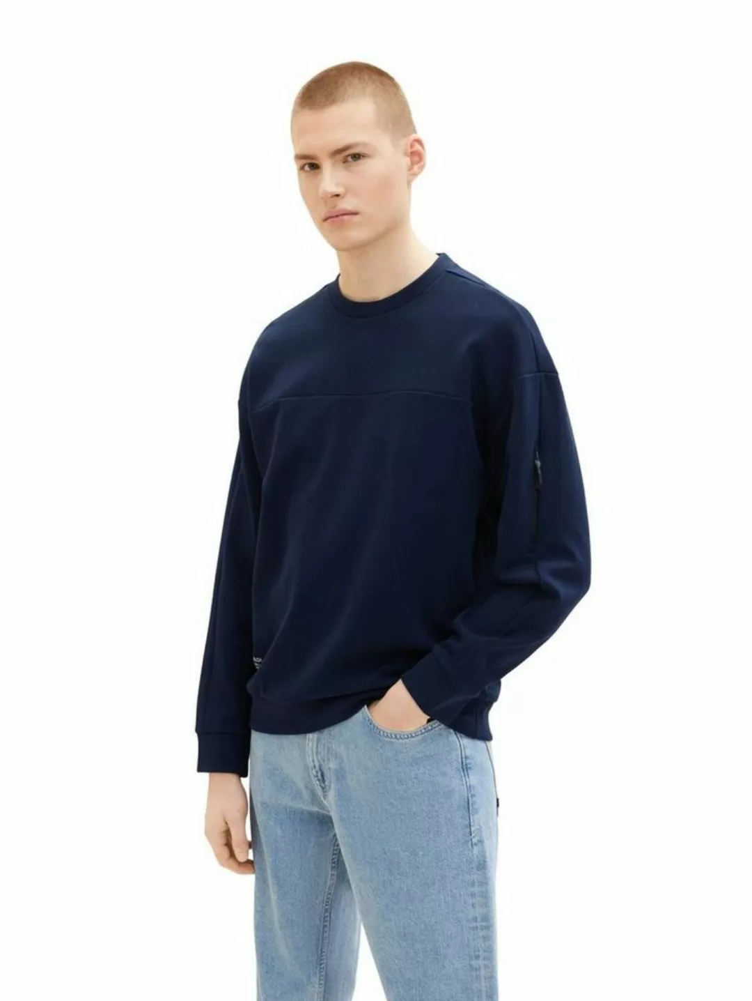 Tom Tailor Denim Herren Rundhals Sweatshirt RELAXED CREW - Relaxed Fit günstig online kaufen