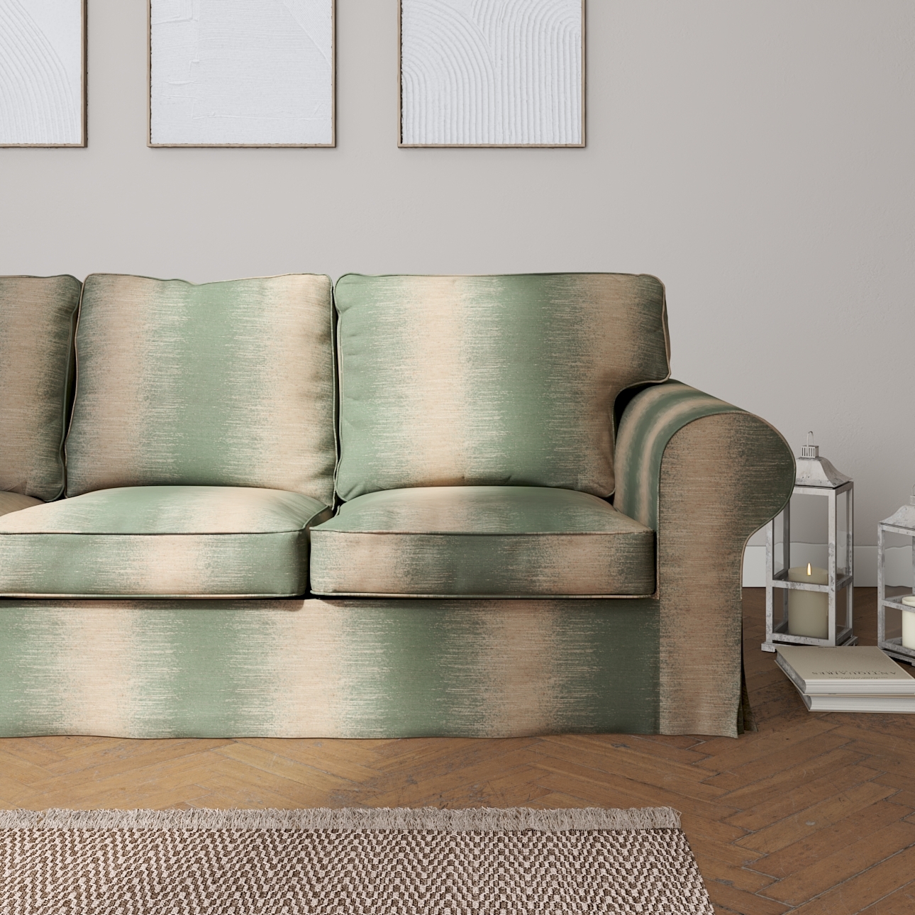 Bezug für Ektorp 3-Sitzer Sofa nicht ausklappbar, grün-beige, Sofabezug für günstig online kaufen