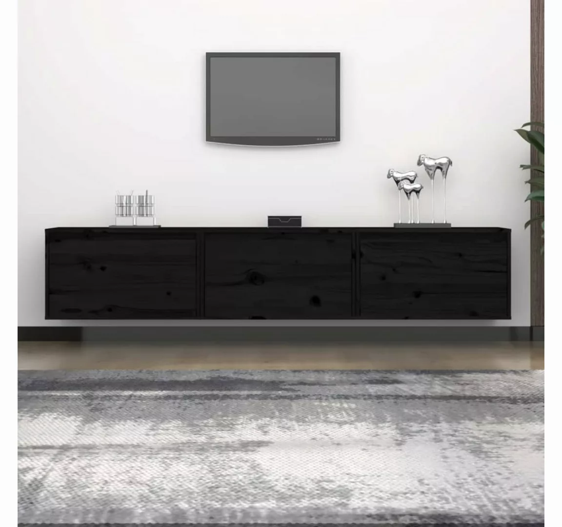 vidaXL TV-Schrank TV-Schränke 3 Stk. Schwarz Massivholz Kiefer (3-St) günstig online kaufen