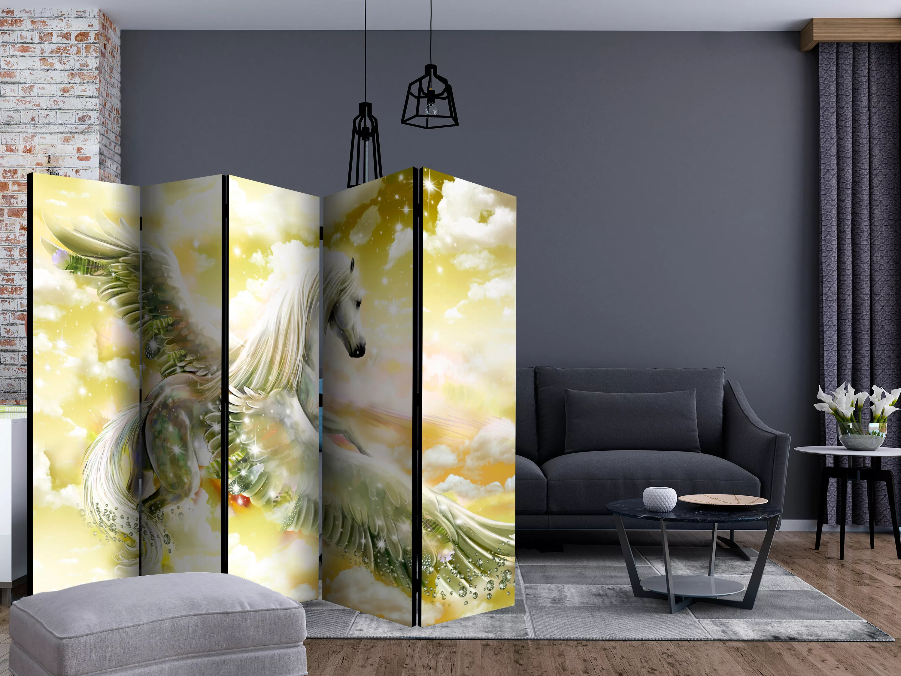 5-teiliges Paravent - Pegasus (yellow) Ii [room Dividers] günstig online kaufen