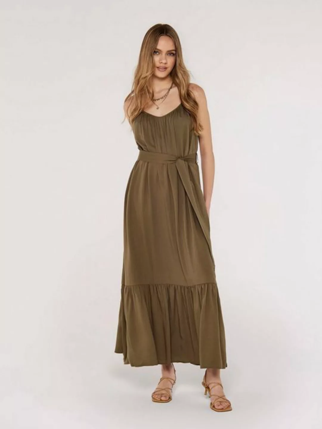 Apricot Sommerkleid in unifarben, Volant günstig online kaufen