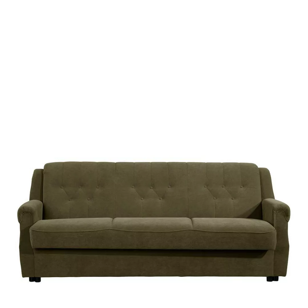 Ausklappbares Sofa klassisch in Dunkelgrün Flockstoff günstig online kaufen