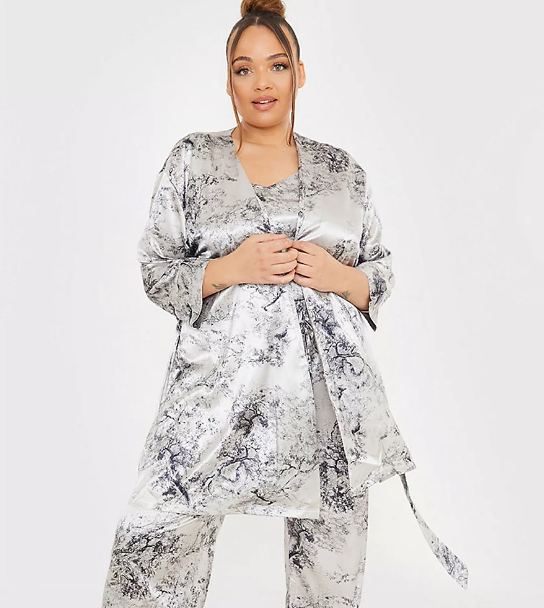 In The Style Plus x Lorna Luxe – Bademantel aus Satin mit Gürtel und kontra günstig online kaufen