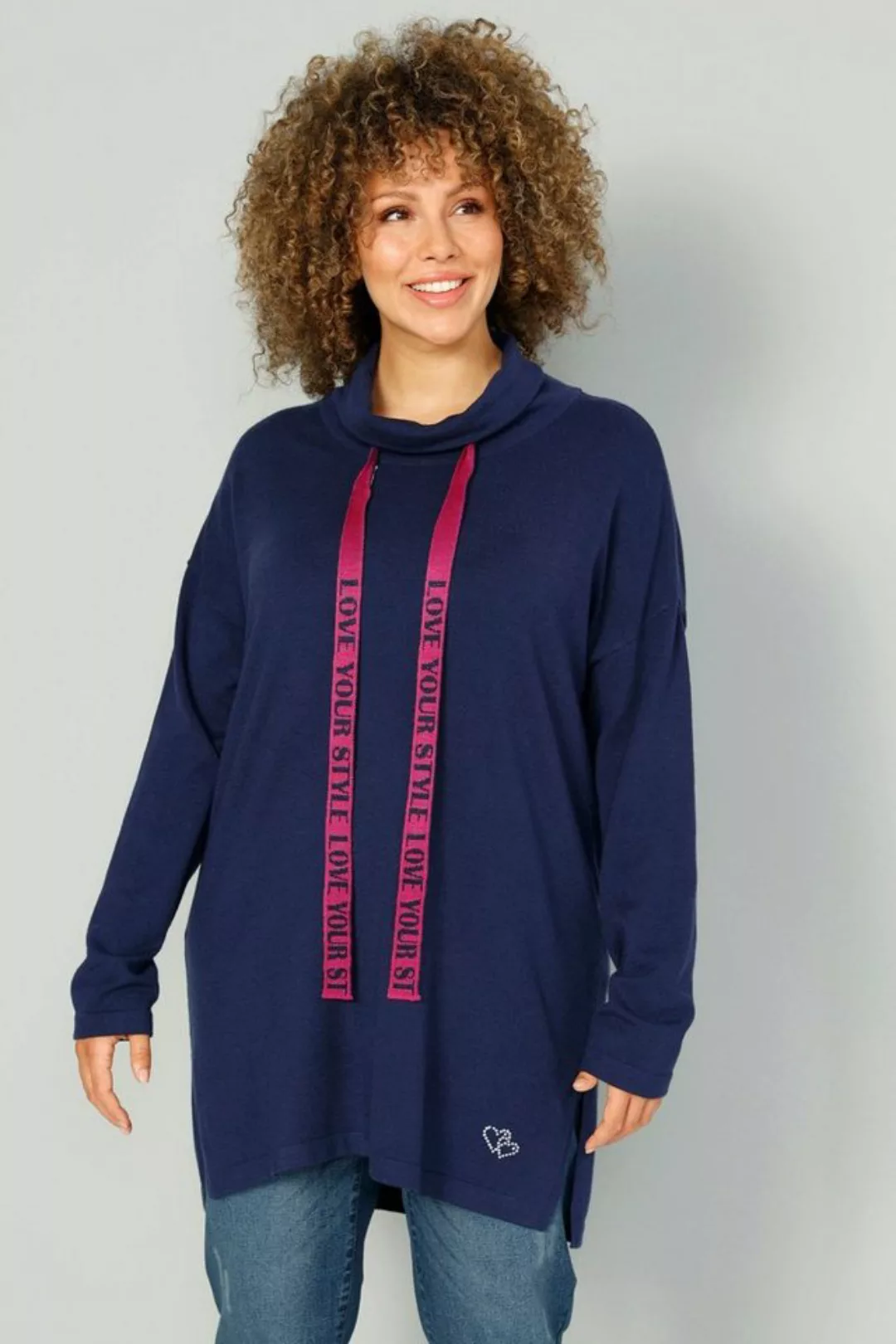 MIAMODA Rollkragenpullover Long-Pullover oversized Rollkragen Bindeband günstig online kaufen