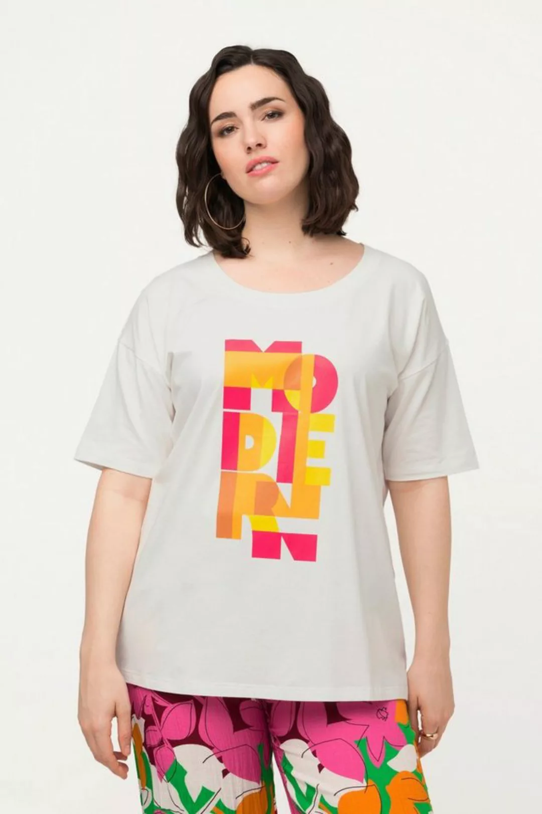 Ulla Popken Rundhalsshirt T-Shirt Schriftmotiv Regular Rundhals Halbarm günstig online kaufen