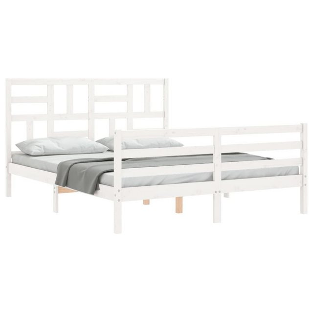 vidaXL Bett Massivholzbett mit Kopfteil Weiß 160x200 cm günstig online kaufen
