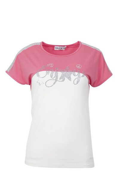 Passioni T-Shirt in Pink-Weiß mit Glitzerschriftzug und Streifen mit silber günstig online kaufen