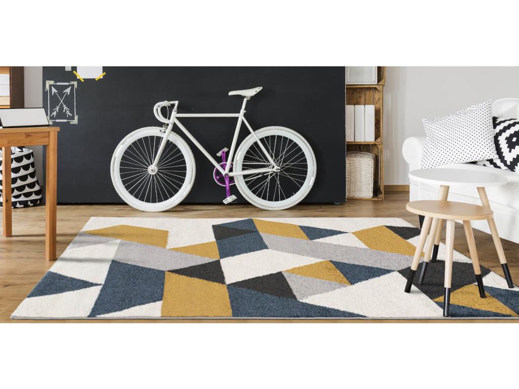 Teppich skandinavisch - 120 x 170 cm - Polypropylen - Gelb, Grau & Blau - G günstig online kaufen