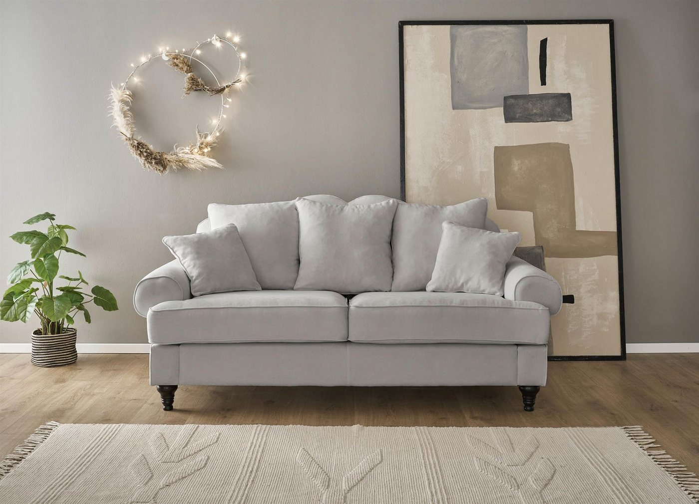 Design-Wohngalerie Sofa Couch Carmen 3 Sitzer - Mikrofaserstoff Lichtgrau günstig online kaufen