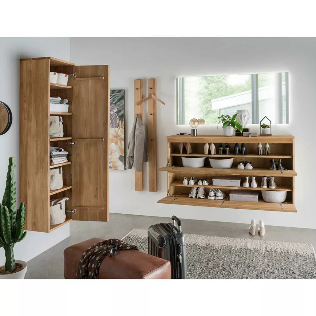 Garderobenset zur Wandmontage Asteiche Massivholz (fünfteilig) günstig online kaufen