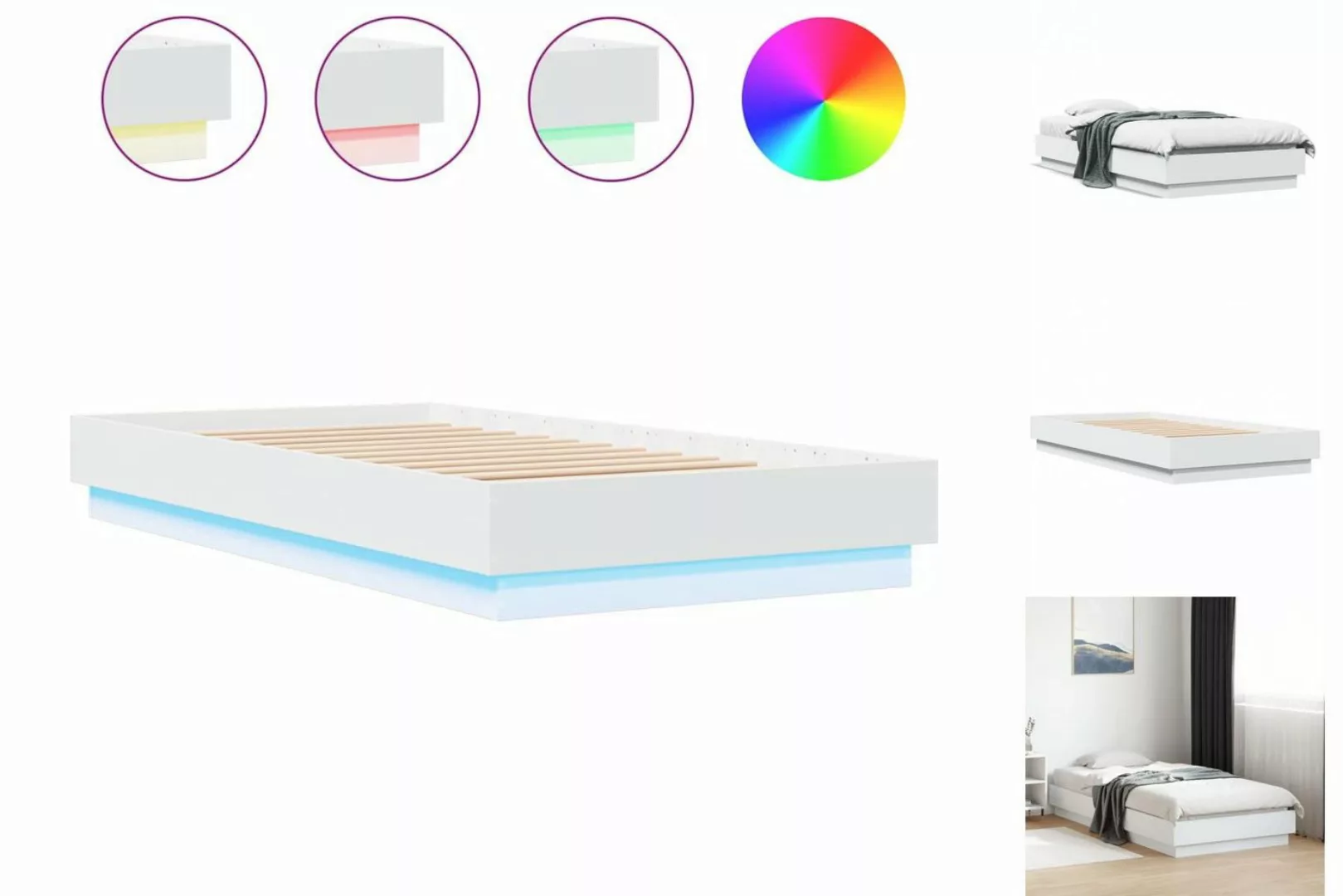 vidaXL Bettgestell Bettgestell mit LED Weiß 75x190 cm Bett Bettgestell günstig online kaufen