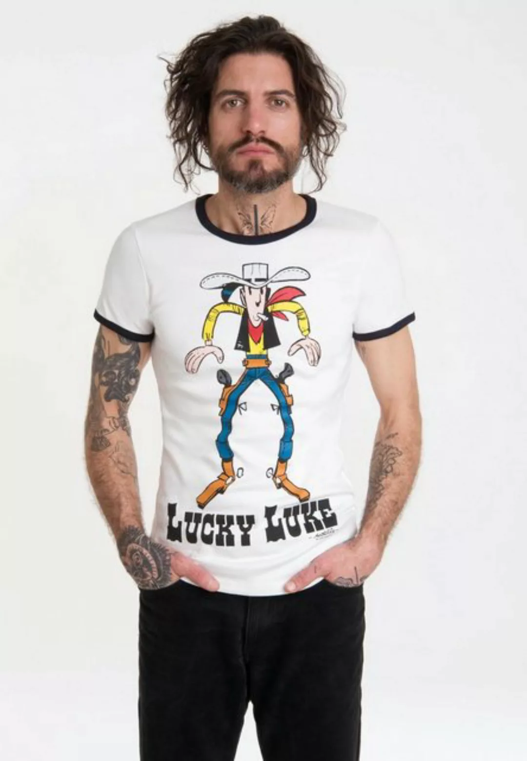 LOGOSHIRT T-Shirt "Lucky Luke", mit farblich abgesetzten Bündchen günstig online kaufen