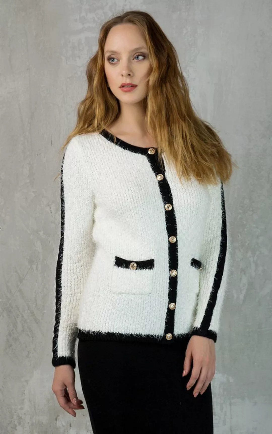 Passioni Cardigan Kuscheliger Cardigan mit Kontraststreifen und Knöpfen günstig online kaufen