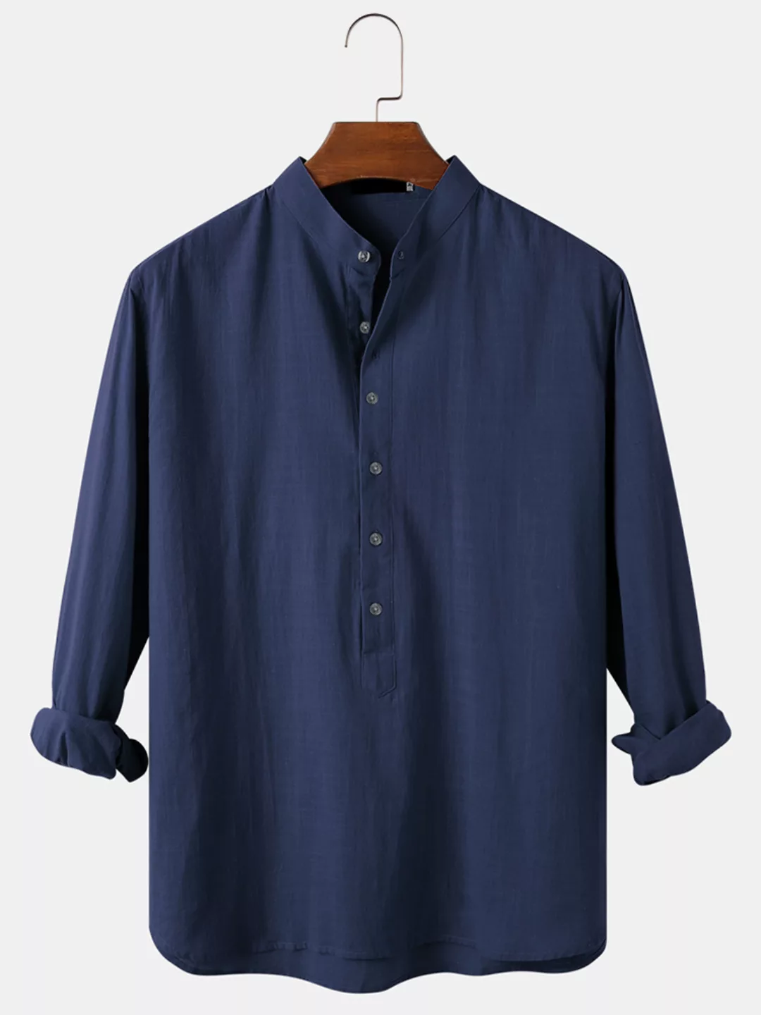 Herren einfarbige Baumwolle atmungsaktiv lässig Langarm Henley Shirts günstig online kaufen